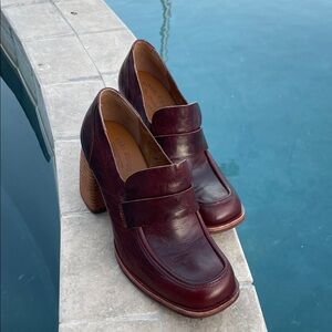 Kork-Ease Maroon Leather Heeled Loafers